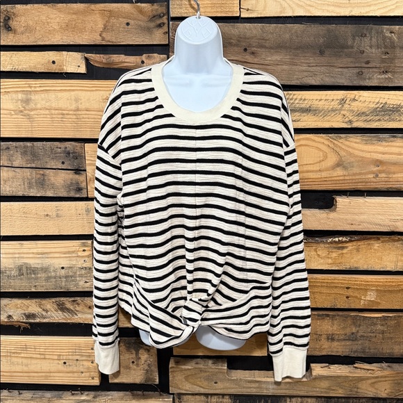 EVEREVE Noah Stripe Textured Sweatshirt Black/Ivory Women’s Size Large‎ - Picture 3 of 8